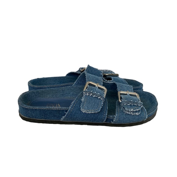 Zara flat denim slide sandals size 37 - Picture 5 of 8